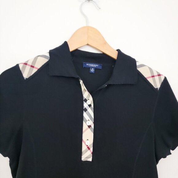 Burberry Nova Check Trim Polo Shirt in Black Medium - Picture 2 of 6